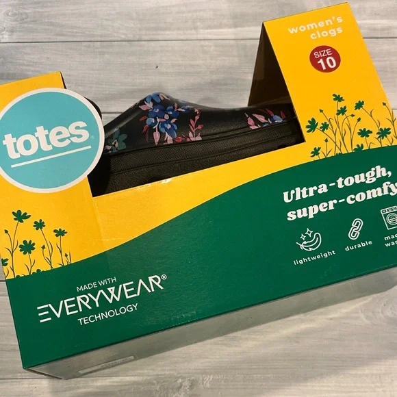 Totes Sz 10 Black Floral Women's Clogs - Picture 2 of 6